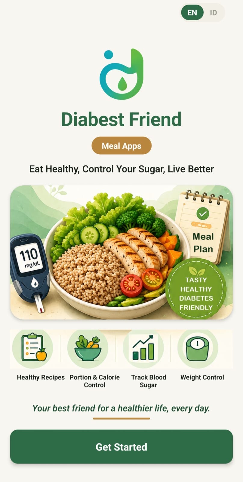 Diabest Friend app welcome screen