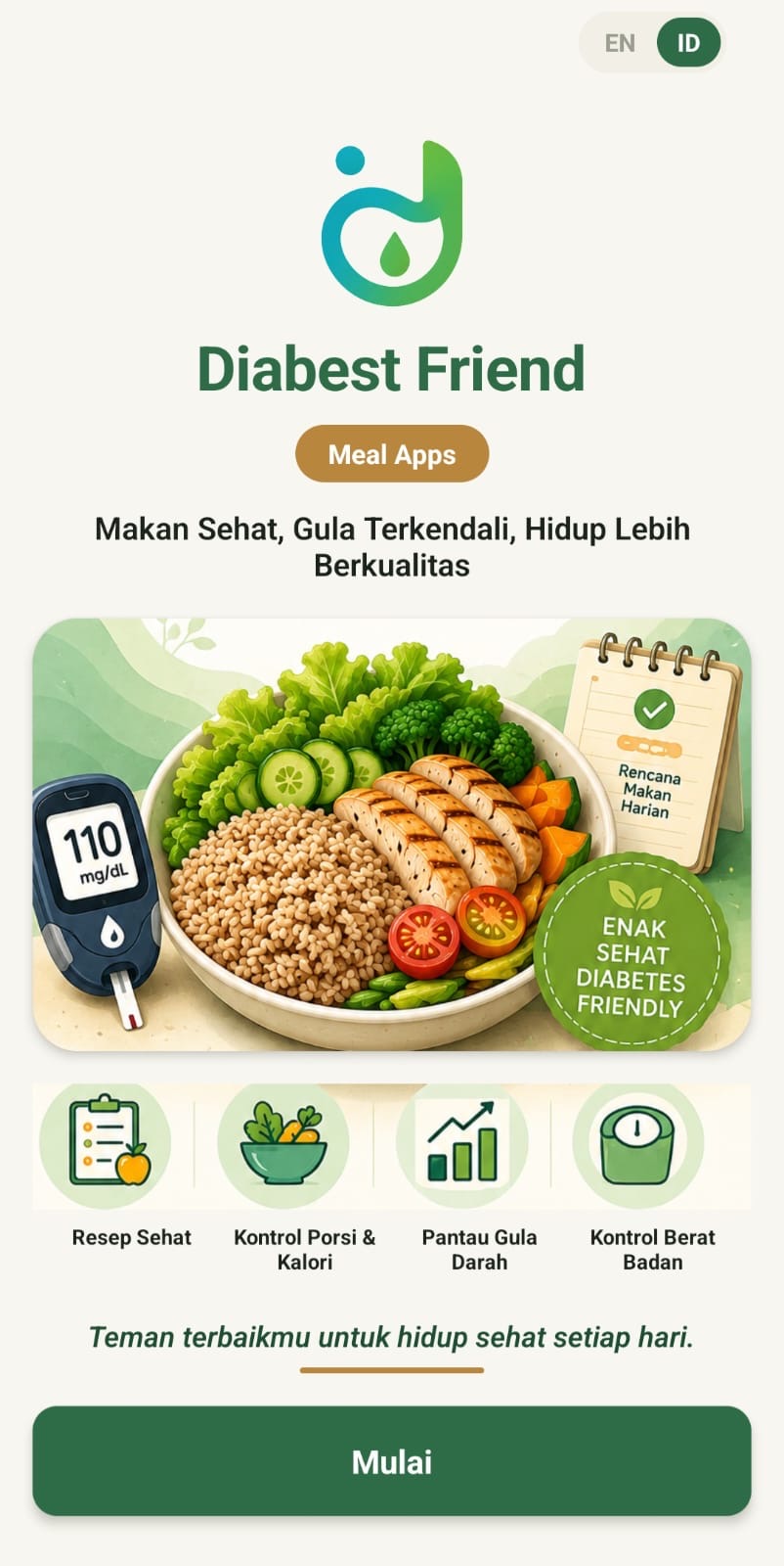 Tampilan pembuka aplikasi Diabest Friend